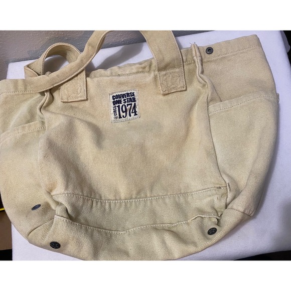 Converse One Star Circa 1974 Canvas Tote Bag Cream Beige Utility Pockets Cotton - Picture 5 of 9